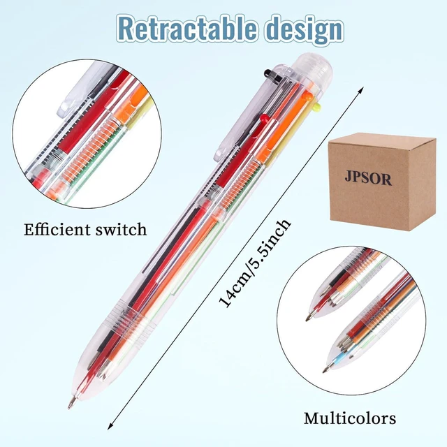 Alt view image 3 of 7 - 48 Pack Multicolor Ballpoint Pens 6 in 1 Transparent 0.5mm 6 Ink Colors in Each Pen, Clear Barrel, Retractable Design, 0.5mm Tip, for School Office Party Favors and Gifts