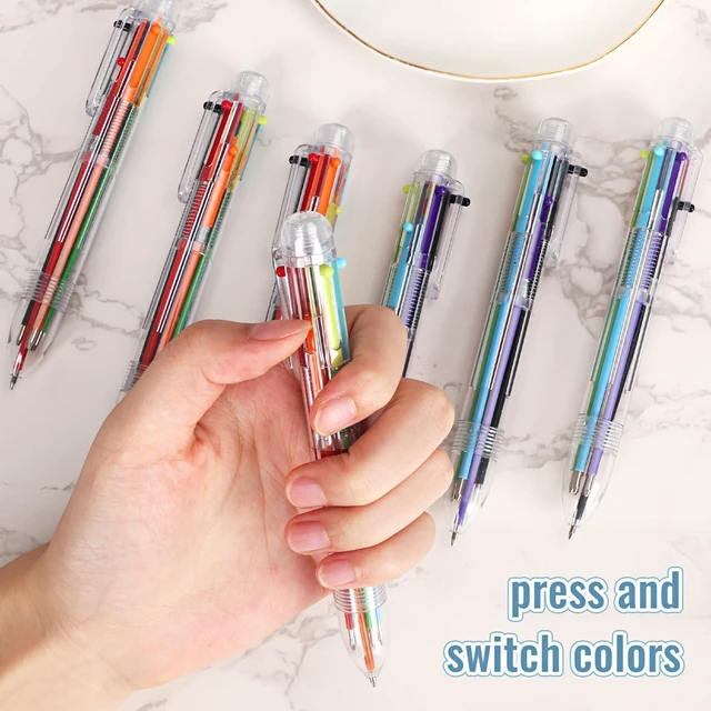 Alt view image 5 of 7 - 48 Pack Multicolor Ballpoint Pens 6 in 1 Transparent 0.5mm 6 Ink Colors in Each Pen, Clear Barrel, Retractable Design, 0.5mm Tip, for School Office Party Favors and Gifts