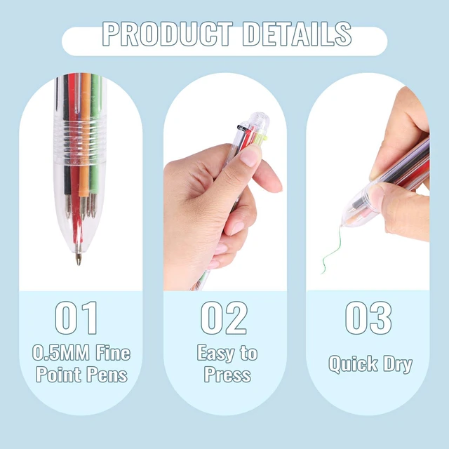 Alt view image 4 of 7 - 48 Pack Multicolor Ballpoint Pens 6 in 1 Transparent 0.5mm 6 Ink Colors in Each Pen, Clear Barrel, Retractable Design, 0.5mm Tip, for School Office Party Favors and Gifts