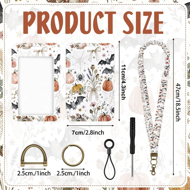 Alt view image 3 of 6 - Scrunchie Teacher Lanyards with ID Badge Holder,Halloween Retractable Stretchy Scrunchie Lanyard,Breakaway Keychain Accessories,Hand-free Access for Office School Teacher Nurse Staff