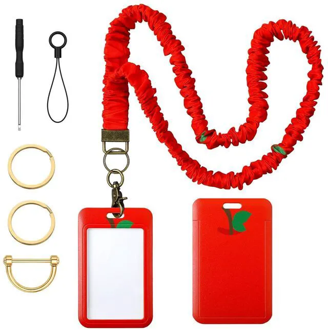 Main image of 1 Pcs Scrunchie Teacher Lanyards with ID Badge Holder Retractable Stretchy Scrunchie Lanyard Breakaway Keychain Accessories (Apple)