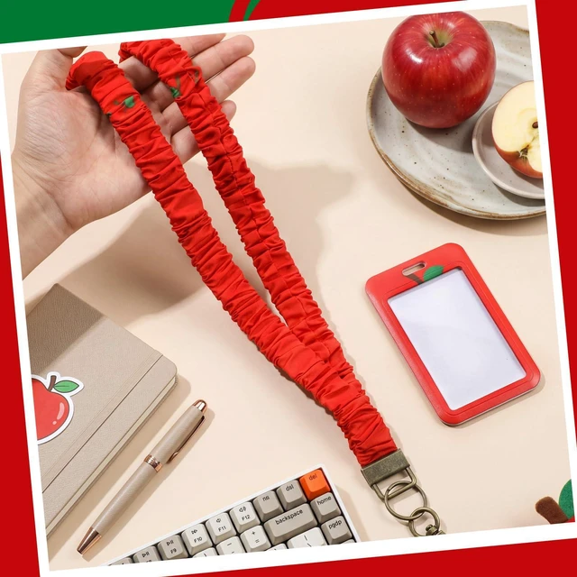 Alt view image 2 of 6 - 1 Pcs Scrunchie Teacher Lanyards with ID Badge Holder Retractable Stretchy Scrunchie Lanyard Breakaway Keychain Accessories (Apple)