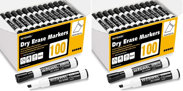 Main image of Dry Erase Markers Bulk, Chisel Tip Whiteboard Markers, Low Odor Thick Dry Markers, 100 Black Color for Teachers, Classroom, Office & Home Use (Pack of 2)
