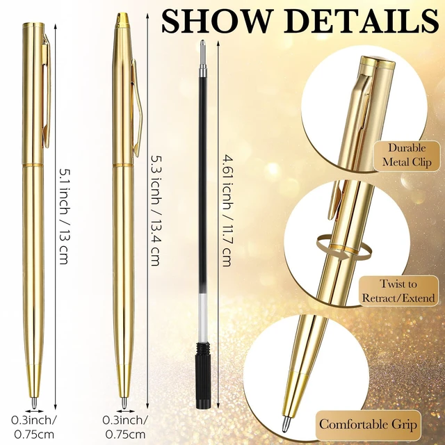 Alt view image 2 of 7 - 100 Pack Gold Pens Bulk Metal Slim Ballpoint Retractable Black Ink 1.0 mm Ballpoint, Writing at Wedding Guest Book, Business Office Supplies, Professional Metal Finish, Signature Events