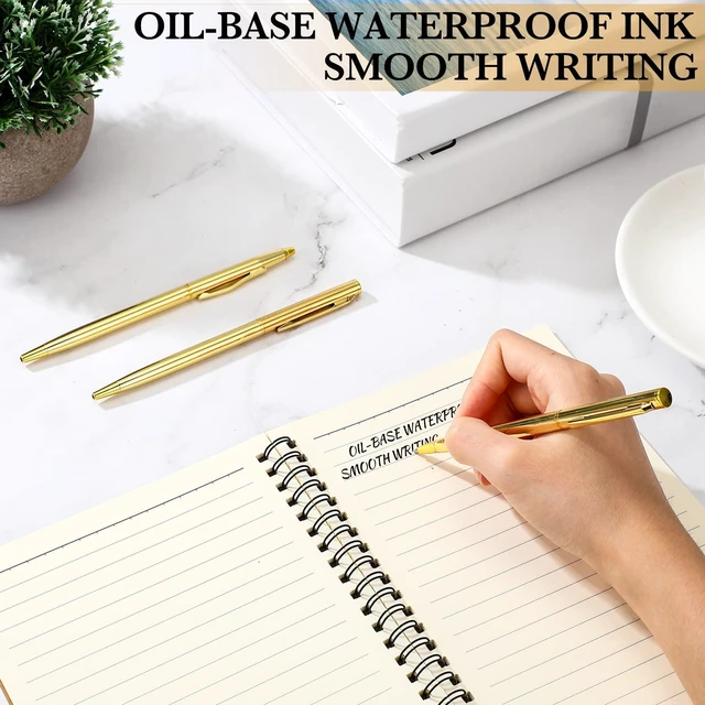 Alt view image 3 of 7 - 100 Pack Gold Pens Bulk Metal Slim Ballpoint Retractable Black Ink 1.0 mm Ballpoint, Writing at Wedding Guest Book, Business Office Supplies, Professional Metal Finish, Signature Events
