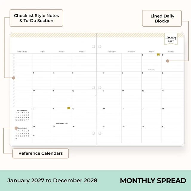 Alt view image 3 of 7 - 2027 24-Month Monthly Planner Calendar, 8.5"x11", Coming Up Roses January 2027 - December 2028, Flexible Cover, Stapled Binding, Day Designer