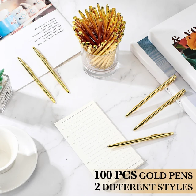 Alt view image 5 of 7 - 100 Pack Gold Pens Bulk Metal Slim Ballpoint Retractable Black Ink 1.0 mm Ballpoint, Writing at Wedding Guest Book, Business Office Supplies, Professional Metal Finish, Signature Events