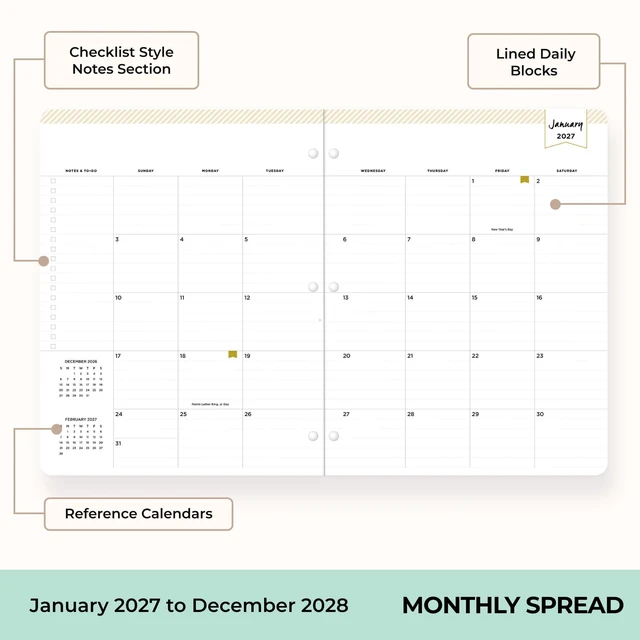 Alt view image 3 of 7 - 2027 24-Month Monthly Planner, 8.5"x11", Orange Blossom Mint January 2027 - December 2028, Flexible Cover, Stapled Binding, Day Designer