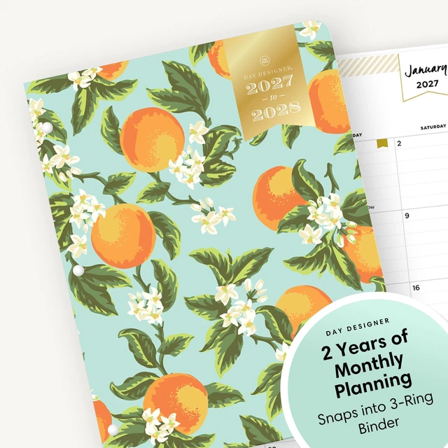 Alt view image 5 of 7 - 2027 24-Month Monthly Planner, 8.5"x11", Orange Blossom Mint January 2027 - December 2028, Flexible Cover, Stapled Binding, Day Designer
