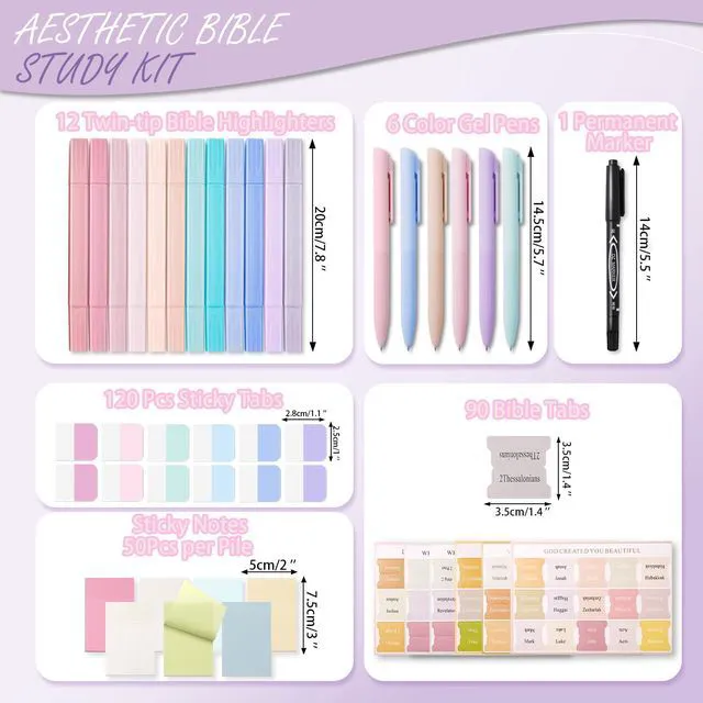 Alt view image 2 of 7 - 44 Pcs Bible Study Supplies Journaling Kit, Bible Highlighters, Pale Bible Study Kit for Women, Bible Accessories Helps Highlight Verses, Organize Notes and Deepen Faith Through Scripture Prayer