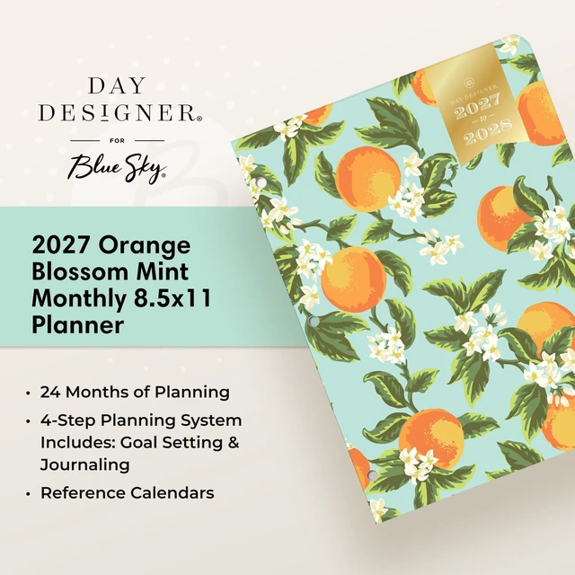 Alt view image 7 of 7 - 2027 24-Month Monthly Planner, 8.5"x11", Orange Blossom Mint January 2027 - December 2028, Flexible Cover, Stapled Binding, Day Designer
