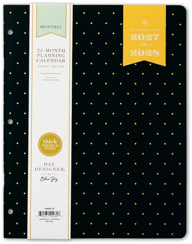 Main image of 2027 24-Month Monthly Planner Calendar, 8.5"x11", Swiss Dot Black January 2027 - December 2028, Flexible Cover, Stapled Binding, Day Designer