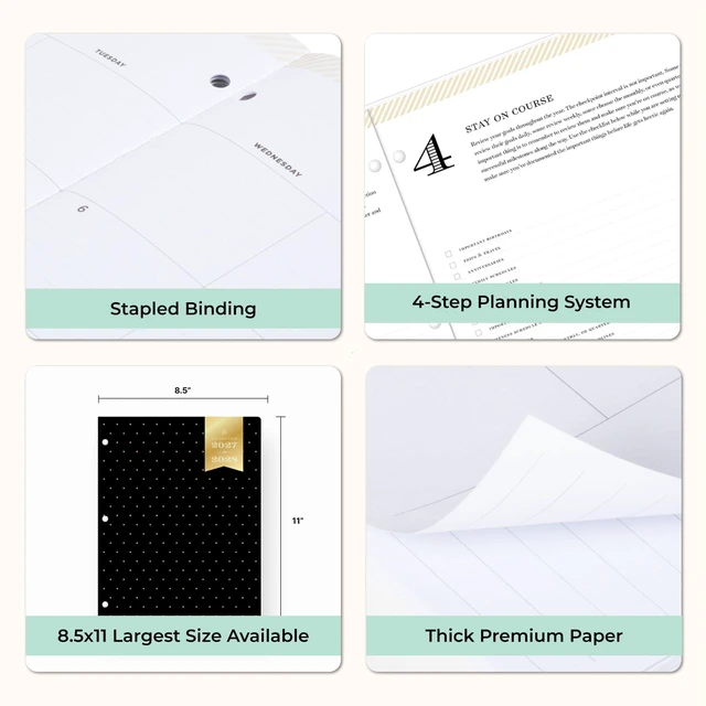Alt view image 6 of 7 - 2027 24-Month Monthly Planner Calendar, 8.5"x11", Swiss Dot Black January 2027 - December 2028, Flexible Cover, Stapled Binding, Day Designer
