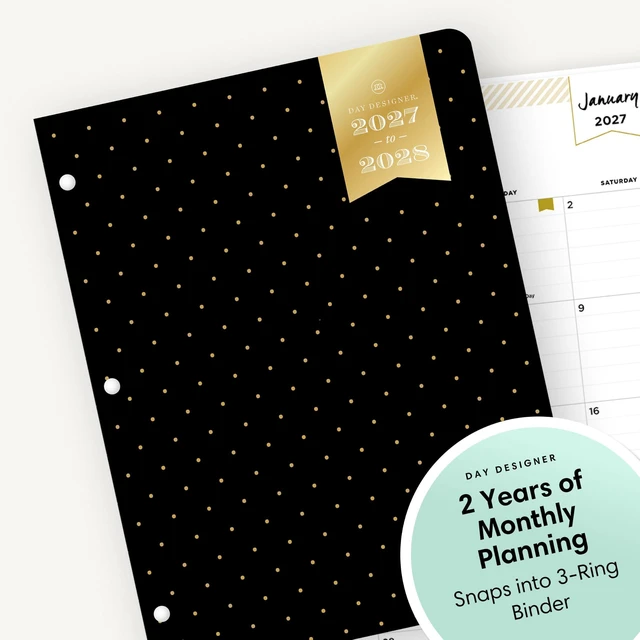 Alt view image 5 of 7 - 2027 24-Month Monthly Planner Calendar, 8.5"x11", Swiss Dot Black January 2027 - December 2028, Flexible Cover, Stapled Binding, Day Designer