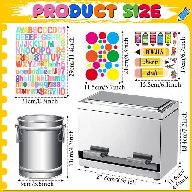 Alt view image 2 of 7 - 8 Pcs Pencil Dispenser for Classroom Stainless Steel, Silver Sharp Dull Pencil Holder Classroom, Letter Stickers, Metal Desk Organizer, Back to School Teacher Supplies, Pencil Parking