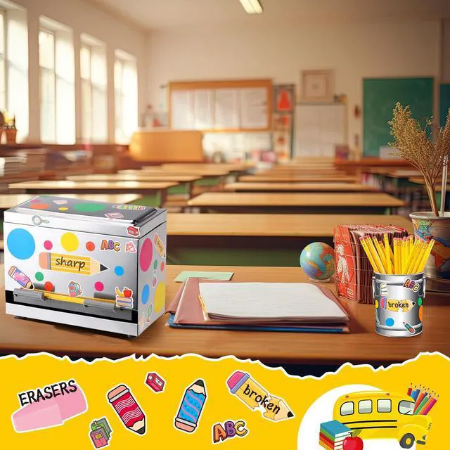 Alt view image 5 of 7 - 8 Pcs Pencil Dispenser for Classroom Stainless Steel, Silver Sharp Dull Pencil Holder Classroom, Letter Stickers, Metal Desk Organizer, Back to School Teacher Supplies, Pencil Parking