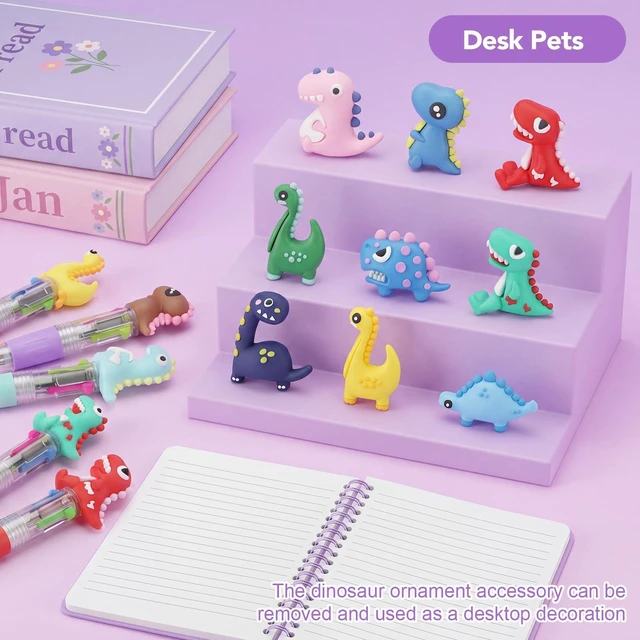 Alt view image 5 of 7 - 48 Pcs Dinosaur Pens for Students, 4-in-1 Cute Pen Gifts Prize Gifts for Classroom, Smooth Writing, Retractable Design for Back to School Supplies Goodie Bags Stuffers