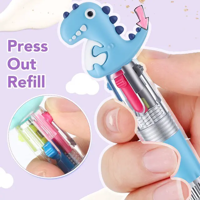 Alt view image 4 of 7 - 48 Pcs Dinosaur Pens for Students, 4-in-1 Cute Pen Gifts Prize Gifts for Classroom, Smooth Writing, Retractable Design for Back to School Supplies Goodie Bags Stuffers