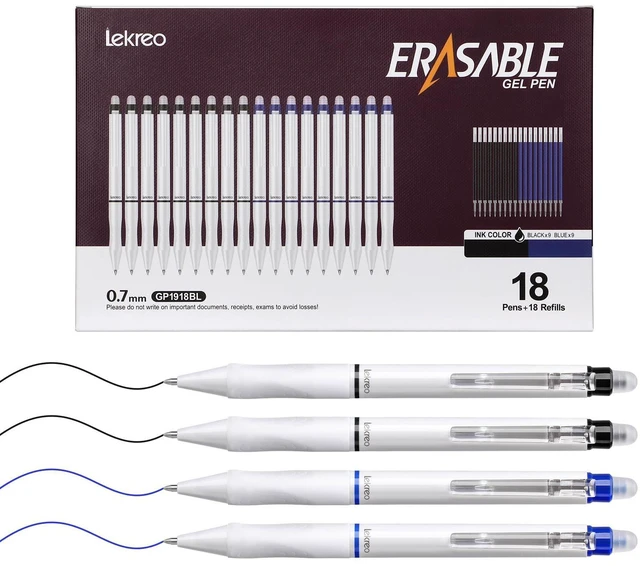 Main image of 18 Counts Erasable Gel Pens, 0.7mm Fine Point Retractable Clicker Pens with 18 Black Blue Refills,Make Mistakes Disappear for Writing Planner Drawing and Crossword Puzzles