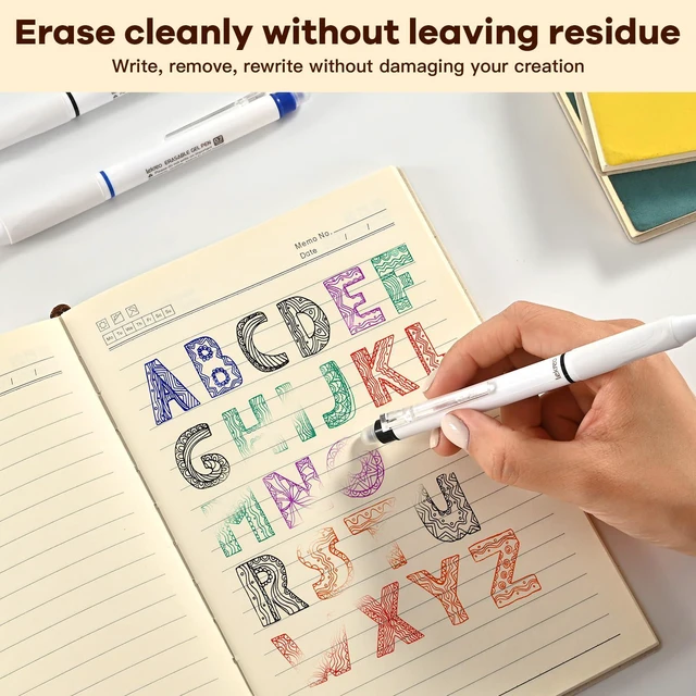 Alt view image 7 of 7 - 18 Counts Erasable Gel Pens, 0.7mm Fine Point Retractable Clicker Pens with 18 Black Blue Refills,Make Mistakes Disappear for Writing Planner Drawing and Crossword Puzzles