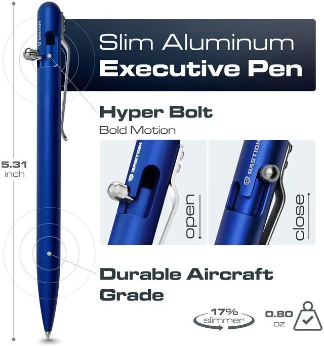 Alt view image 2 of 7 - Bolt Action Pen, Aluminum Royal Blue Slim, HyperBolt EDC Pen, Refillable Metal Writing Pen, Premium Graduation Gift, Executive Pocket Pen