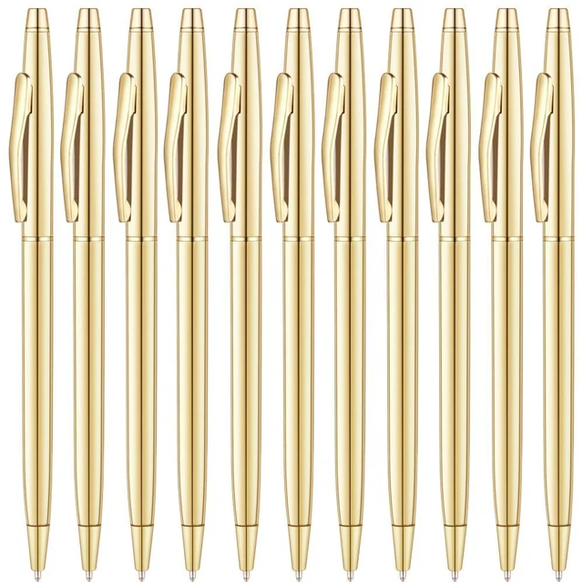 Main image of 12 Pack Slim Gold Ballpoint Pens Black Ink 1 mm - Black ink, Nice Gift for Business Office Students Teachers Wedding Guest
