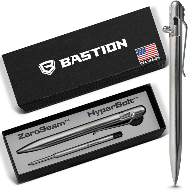 Main image of Bolt Action Pen, Stainless Steel Silver Slim, HyperBolt & ZeroSeam EDC Pen, Refillable Metal Writing Pen, Premium Graduation Gift, Executive Pocket Pen