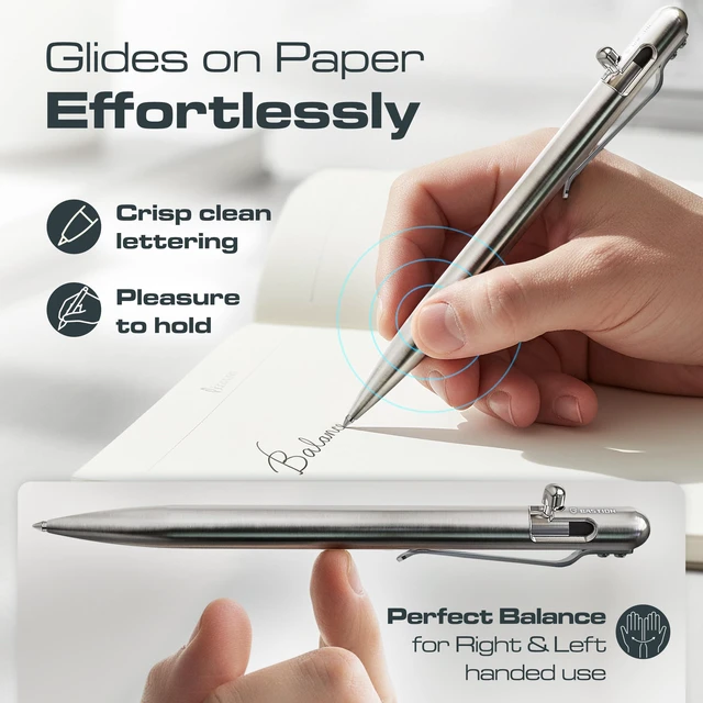 Alt view image 3 of 6 - Bolt Action Pen, Stainless Steel Silver Slim, HyperBolt & ZeroSeam EDC Pen, Refillable Metal Writing Pen, Premium Graduation Gift, Executive Pocket Pen