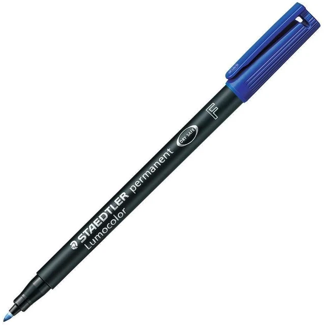 Main image of Lumocolor Permanent Universal Pen: Box of 10 Permanent Markers, Blue, Felt Tip, Fine Tip 0.6mm - Multi Surface, Quick Dry, Dry Safe, Smudge-Proof, Waterproof - For Home, School, & Office