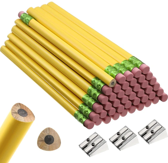 Main image of 48 Pcs Large Pencils 3 Sharpeners,Yellow+green,Triangle Jumbo Thick Grip, Preschoolers Kindergarten Beginners, My First Pencil Set, Easy Hold Kids School Writing Practice Supplies