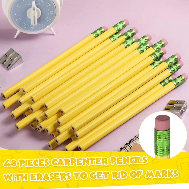 Alt view image 3 of 7 - 48 Pcs Large Pencils 3 Sharpeners,Yellow+green,Triangle Jumbo Thick Grip, Preschoolers Kindergarten Beginners, My First Pencil Set, Easy Hold Kids School Writing Practice Supplies