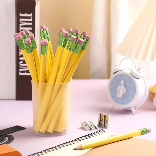 Alt view image 6 of 7 - 48 Pcs Large Pencils 3 Sharpeners,Yellow+green,Triangle Jumbo Thick Grip, Preschoolers Kindergarten Beginners, My First Pencil Set, Easy Hold Kids School Writing Practice Supplies