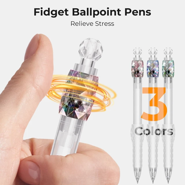 Alt view image 2 of 7 - 8 Pack Ballpoint Pens - 1.0mm Fidget Rotating Black Ink, No Smudge Medium Point Smooth Writing - Soft Grip, Quick-drying Pens for Journaling, Cute School & Office Supplies, Gift for Women Men