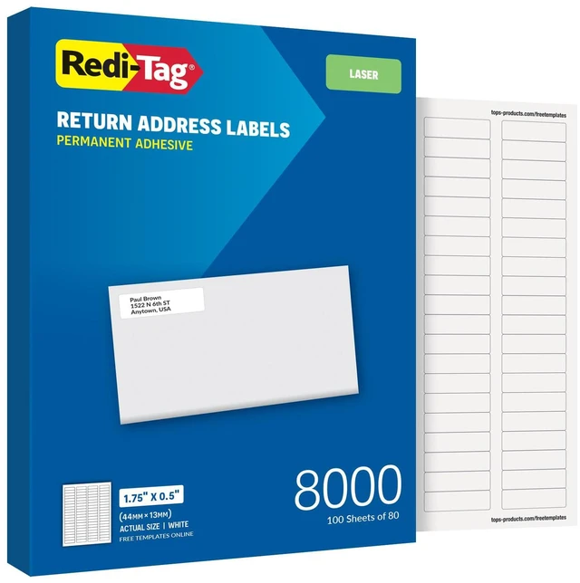Main image of 0.5" x 1.75" Address Labels, 8000 per Pack, White, Laser Printer Labels, 1/2" x1-3/4, Self-Adhesive, Permanent Stick, Smudge-Resistant, Perfect for Mailing, Office, and Home Use