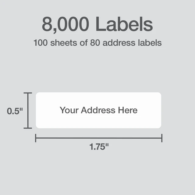 Alt view image 2 of 4 - 0.5" x 1.75" Address Labels, 8000 per Pack, White, Laser Printer Labels, 1/2" x1-3/4, Self-Adhesive, Permanent Stick, Smudge-Resistant, Perfect for Mailing, Office, and Home Use