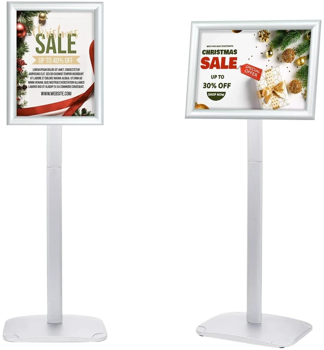 Main image of Heavy Duty Pedestal Sign Holder, 8.5 x 11" Floor Standing Sign Holder Adjustable Vertical & Horizontal Sign Stand for Display, Weighted Base for Indoor/Outdoor Advertising, Silver, 1 Pack