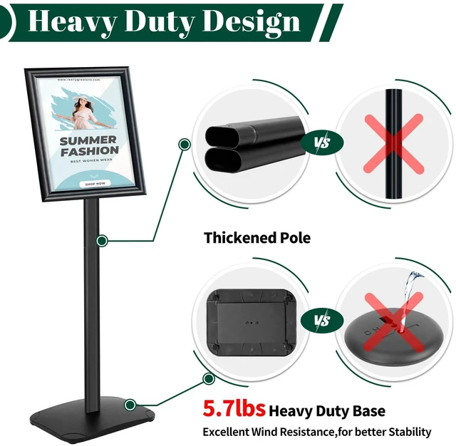 Alt view image 2 of 7 - Heavy Duty Pedestal Sign Holder, 8.5 x 11" Floor Standing Sign Holder Adjustable Vertical & Horizontal Sign Stand for Display, Weighted Base for Indoor/Outdoor Advertising, Black, 1Pack