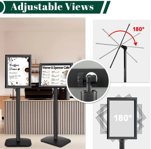 Alt view image 3 of 7 - Heavy Duty Pedestal Sign Holder, 8.5 x 11" Floor Standing Sign Holder Adjustable Vertical & Horizontal Sign Stand for Display, Weighted Base for Indoor/Outdoor Advertising, Black, 1Pack