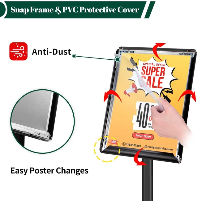 Alt view image 4 of 7 - Heavy Duty Pedestal Sign Holder, 8.5 x 11" Floor Standing Sign Holder Adjustable Vertical & Horizontal Sign Stand for Display, Weighted Base for Indoor/Outdoor Advertising, Black, 1Pack