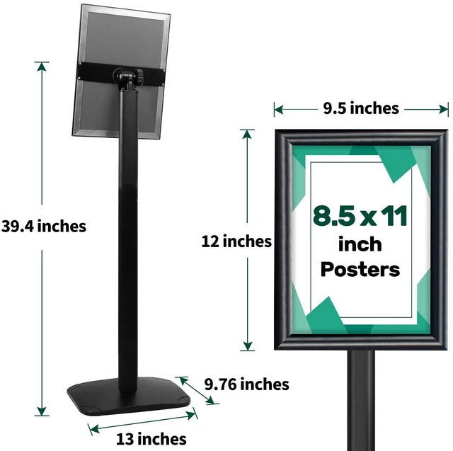 Alt view image 5 of 7 - Heavy Duty Pedestal Sign Holder, 8.5 x 11" Floor Standing Sign Holder Adjustable Vertical & Horizontal Sign Stand for Display, Weighted Base for Indoor/Outdoor Advertising, Black, 1Pack