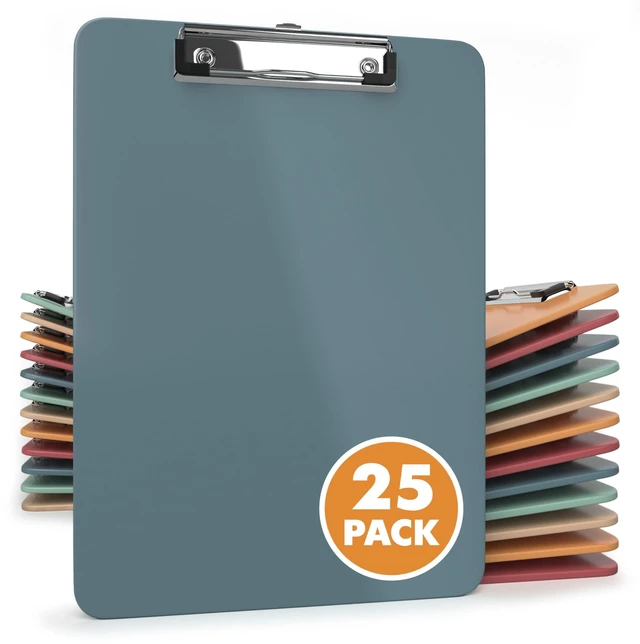Main image of Class Set Clipboards 25 Pack, Bulk Clipboards for Classroom, Boho Colored Plastic Clip Boards 12.5 x 9 Inch Letter Size, Low Profile Metal Clip with Hanging Hook, Holds 100 Sheets
