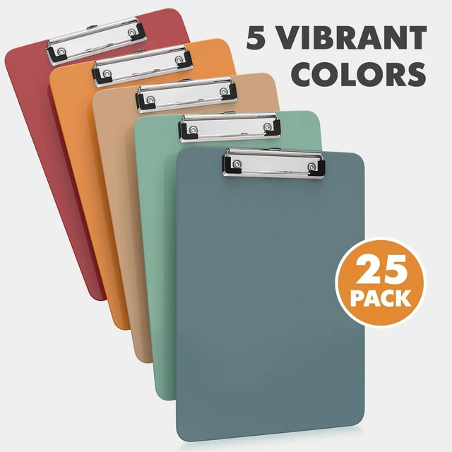 Alt view image 4 of 7 - Class Set Clipboards 25 Pack, Bulk Clipboards for Classroom, Boho Colored Plastic Clip Boards 12.5 x 9 Inch Letter Size, Low Profile Metal Clip with Hanging Hook, Holds 100 Sheets