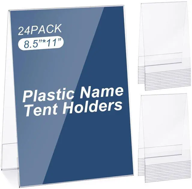 Main image of 24 Pack Clear Name Tent Holders Desk Sign, 8.5" X 11", 24 Pcs PVC Plastic Stands for Office Meeting Room, Blank Display Business Desk Table, Double-sided Acrylic Sign Holder