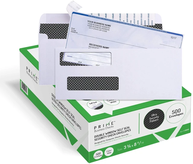 Main image of 500 Self Seal QuickBooks Double Window Security Check Envelopes - for Business Laser Checks, Ultra Security Tinted, Self Adhesive Peel & Seal White, Size 3 5/8 x 8 11/16-24lb NOT for INVOICES (26865)