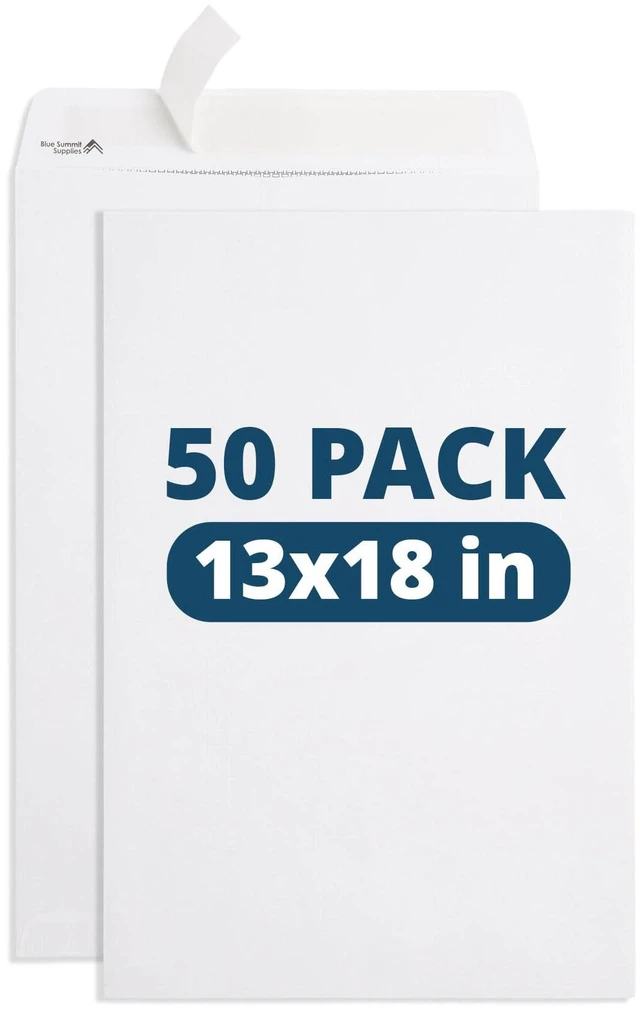Main image of 50 Large Mailing Envelopes, White 13 x 17.7 Envelopes, Self Seal Catalog, Security Tinted for Mailing