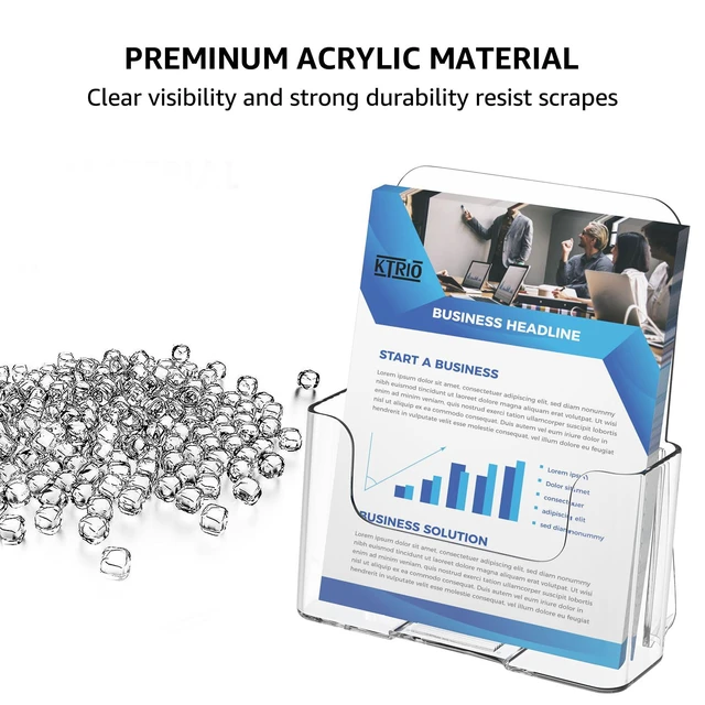 Alt view image 2 of 7 - Brochure Holder 6 Inches Wide, Bi-fold Flyer Display Stand, 2 Pack Clear Acrylic, Fits 5.5 x 8.5 and 6 x 9 Pamphlets, Booklets, Journals, Menus, Paper, Desktop / Wall-Mount, Slant Back