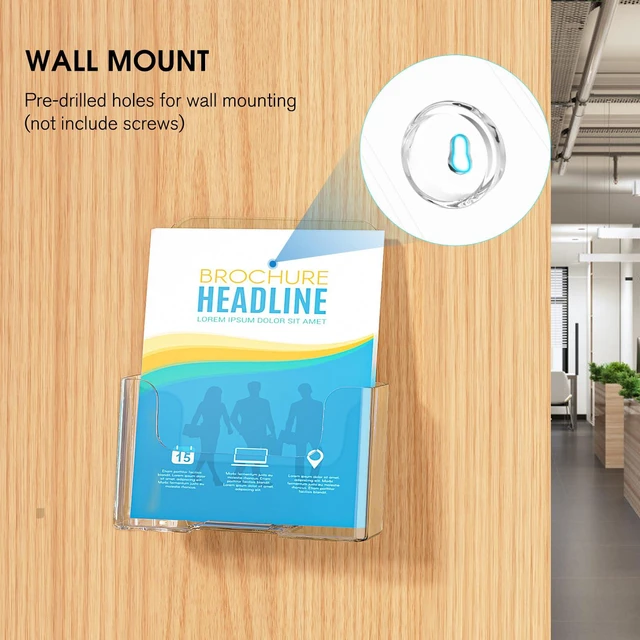 Alt view image 4 of 7 - Brochure Holder 6 Inches Wide, Bi-fold Flyer Display Stand, 2 Pack Clear Acrylic, Fits 5.5 x 8.5 and 6 x 9 Pamphlets, Booklets, Journals, Menus, Paper, Desktop / Wall-Mount, Slant Back