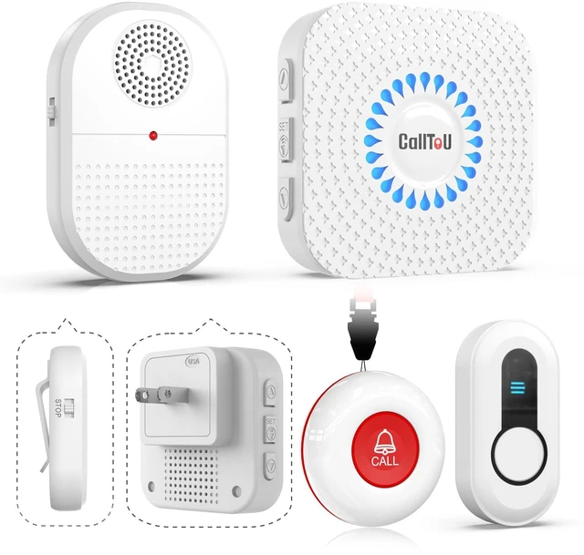 Main image of Wireless Caregiver Pager, 2 Call Buttons for Elderly at Home Pendant & Stick-On Emergency Help; Portable Vibration Receiver; Outlet Sound/Flash Chime; Bedside, Bathroom & 500FT Range