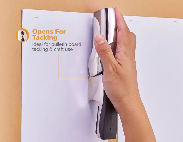 Alt view image 5 of 7 - Office Heavy Duty Stapler, 40 Sheet Capacity, No Jam, Half Strip, Fits into the Palm of Your Hand, For Classroom, Office or Desk, Chrome