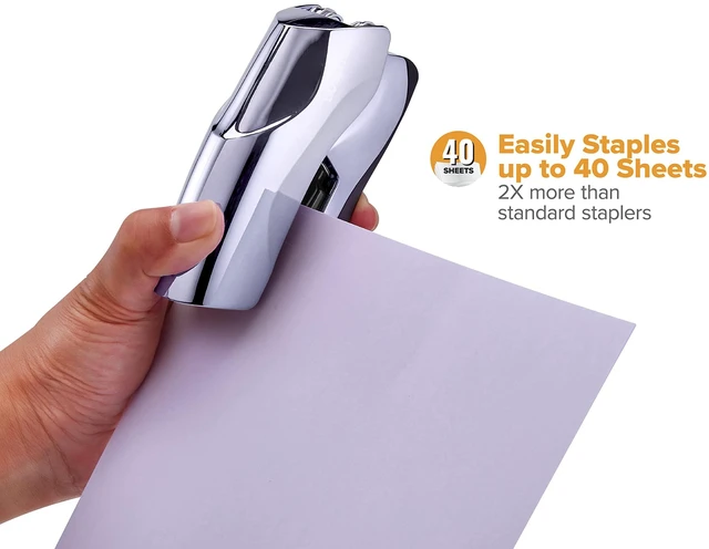 Alt view image 2 of 7 - Office Heavy Duty Stapler, 40 Sheet Capacity, No Jam, Half Strip, Fits into the Palm of Your Hand, For Classroom, Office or Desk, Chrome